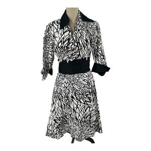 Finley Women’s Ginger‎ Wrap Dress Size 12 Midi Black White Belted Classic Casual